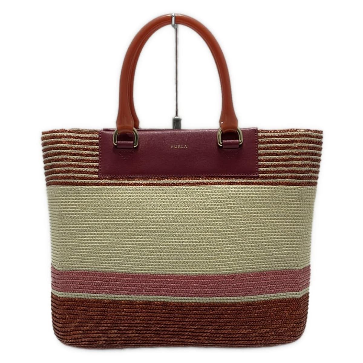 美品 FURLA ベージュ トートバッグ かごバッグ 良品✨FURLA フルラ カゴバッグ ベージュ×ホワイト メッシュ