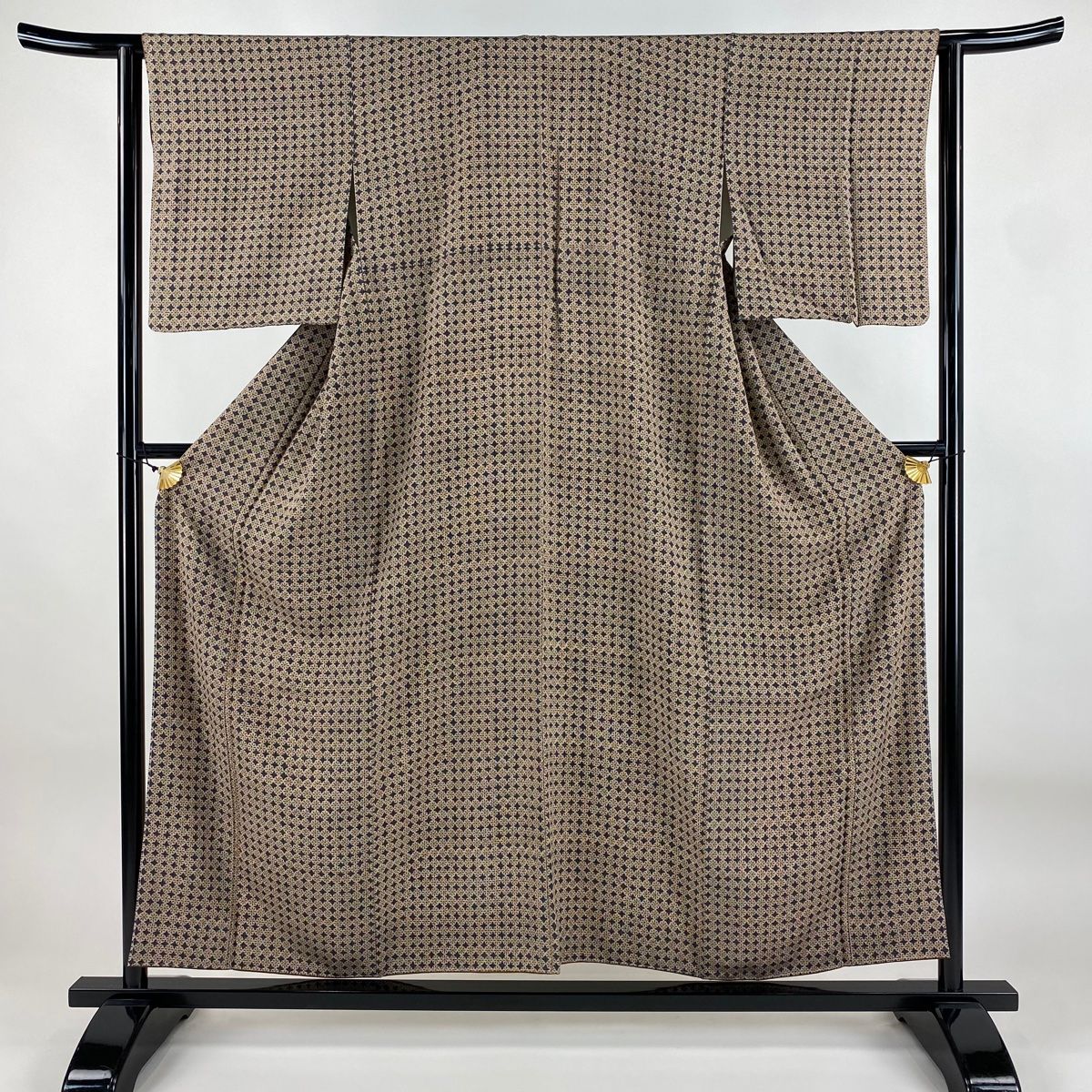 小紋 身丈156.5cm 裄丈63cm S 袷 花柄 幾何学模様 灰茶 正絹 秀品