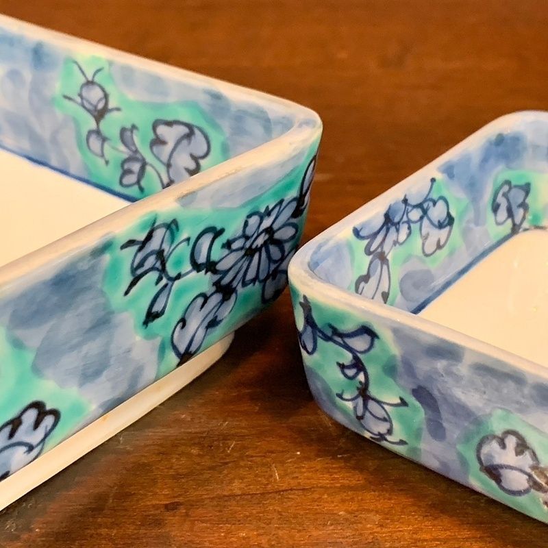 源右衛門 青彩菊絵 角皿 2点セット 15cm 8cm 和食器 和風 長皿