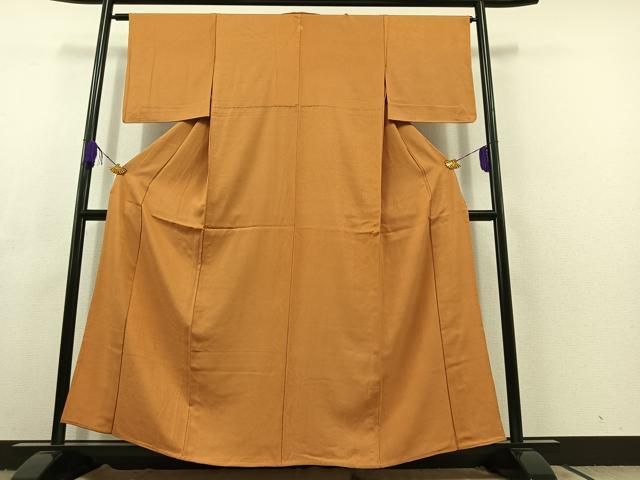 平和屋着物▽色無地 単衣 花尽くし地紋 小麦色 洗える着物 AABC7517jh