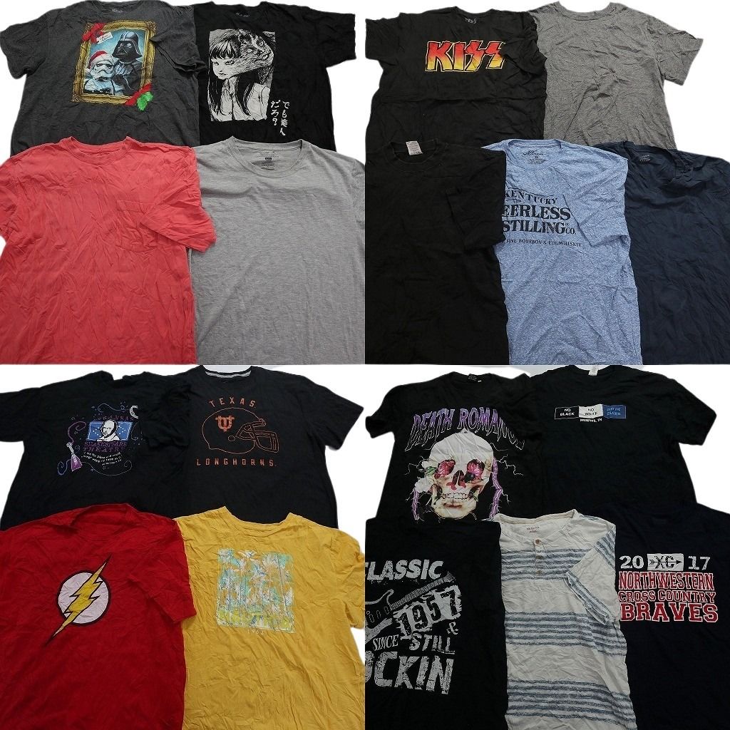 古着卸 まとめ売り カラーmix プリント 半袖Tシャツ 18枚セット (メンズ XL ) スカル ボーダー柄 ハーフボタン スターウォーズ KISS MS4418