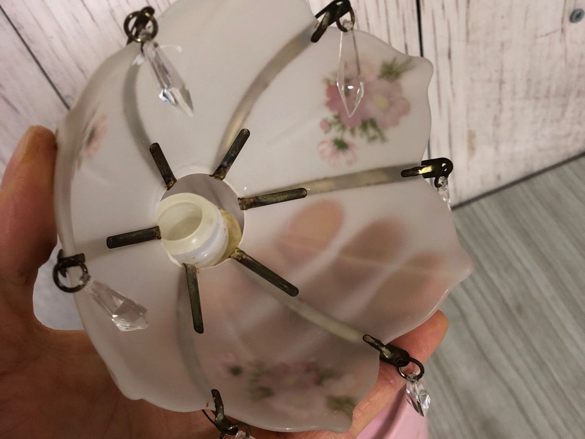 3-▲ガラス製 シャンデリア型 芳香剤入れ 容器 レトロ 昭和レトロ 当時物 観光バス インテリア  消臭剤 アロマ 高さ約15cm サビ有り 3-△ガラス製 シャンデリア型 芳香剤入れ 容器 レトロ 昭和
