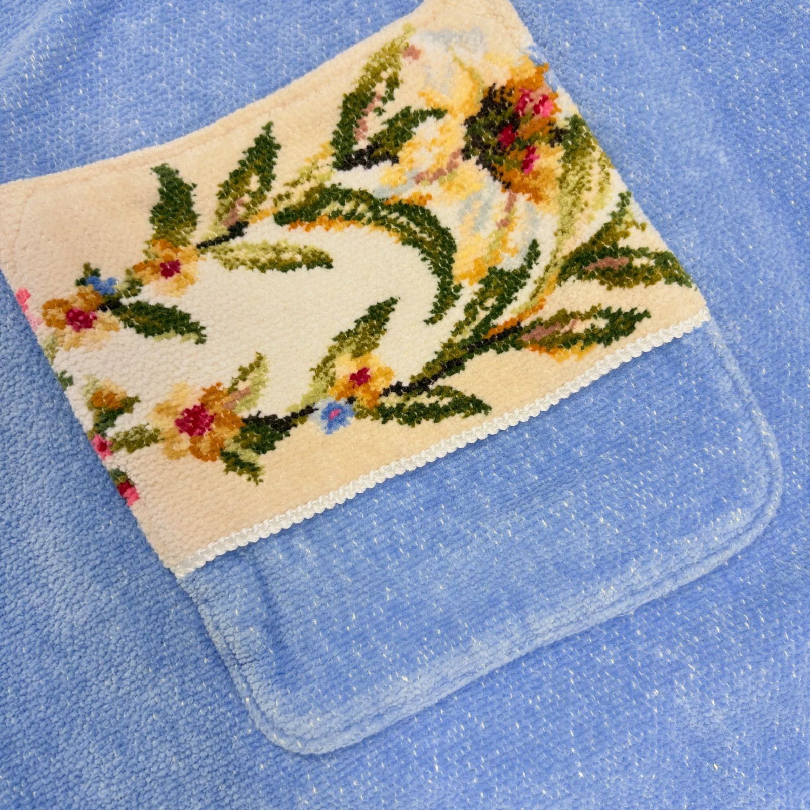FEILER フェイラー シェニール織り エプロン ブルー 花柄 刺繡