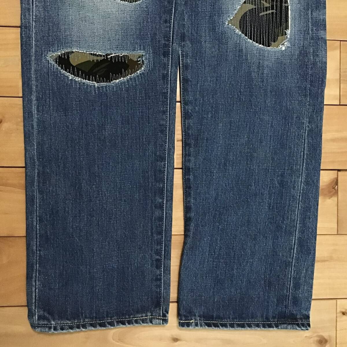 BAPE camo DAMAGE DENIM PANTS Mサイズ a bathing ape ダメージ デニム 