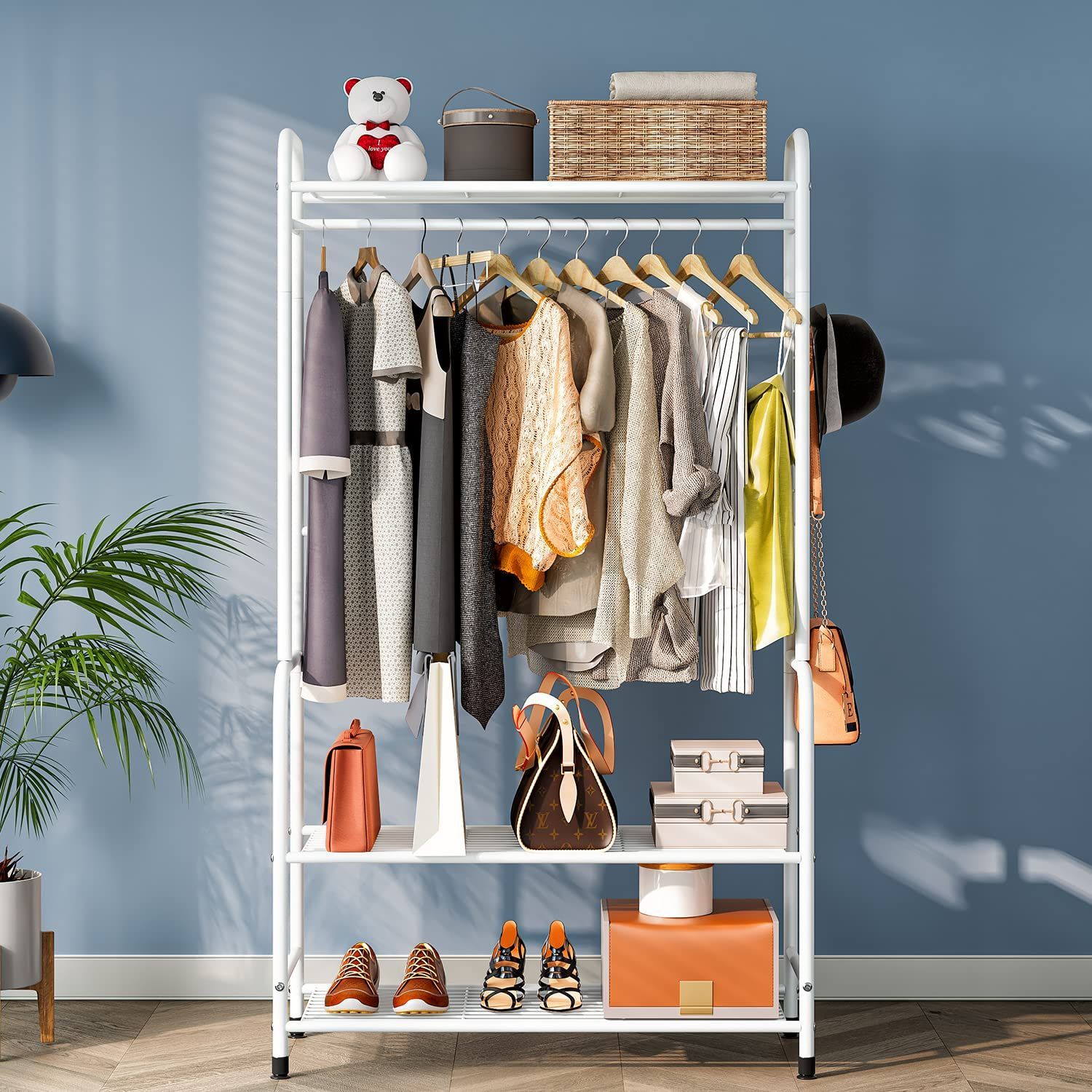数量 洋服ハンガー パイプハンガー 物干しスタンド コート掛け 衣類収納 収納ラック おしゃれ フック付き シングル ハンガーラック 防サビ 防水 高耐荷重 耐腐食性 組立簡単 ホワイト ホワイト