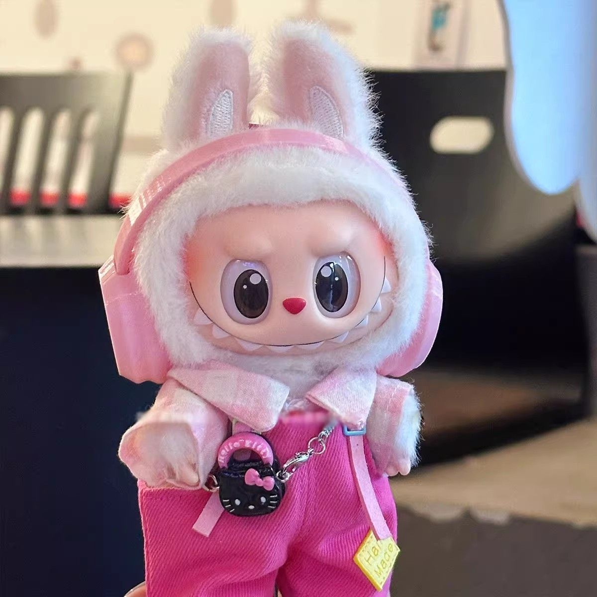 Biginto Sesty ピンク ぬいぐるみ 着せ替え服付き LABUBU ラブブ服 LABUBUぬいぐるみ着 ぬい服 着せ替え服 4点セット