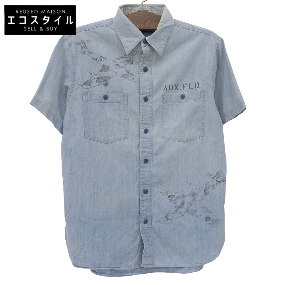 RRL ダブルアールエル 戦闘機プリント 開襟シャツ トップス メンズ ライトブルー M M
