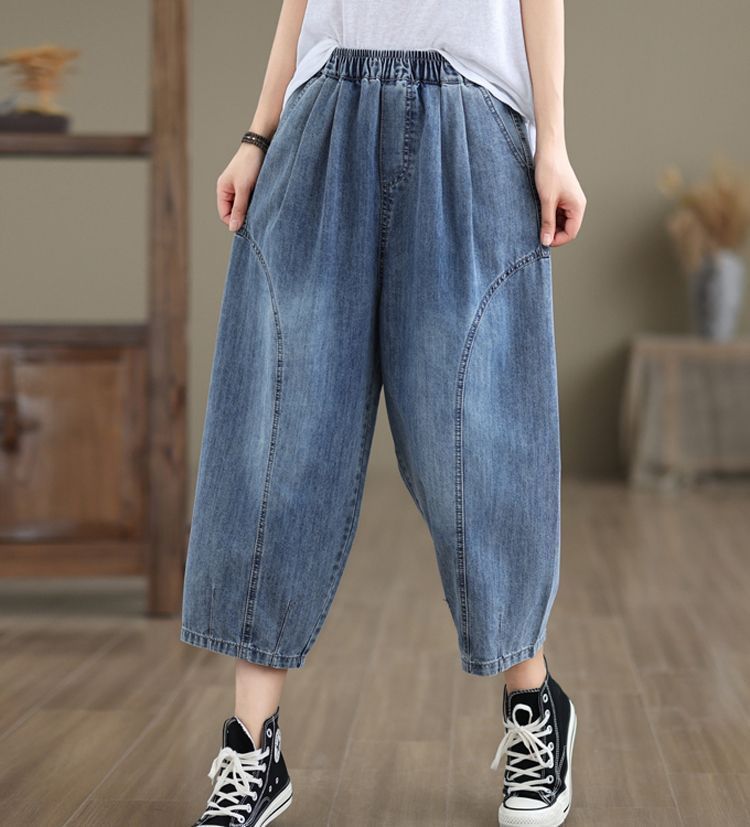 バルーンパンツ デニム パンツ ゆったり 八分丈 サルエルパンツ