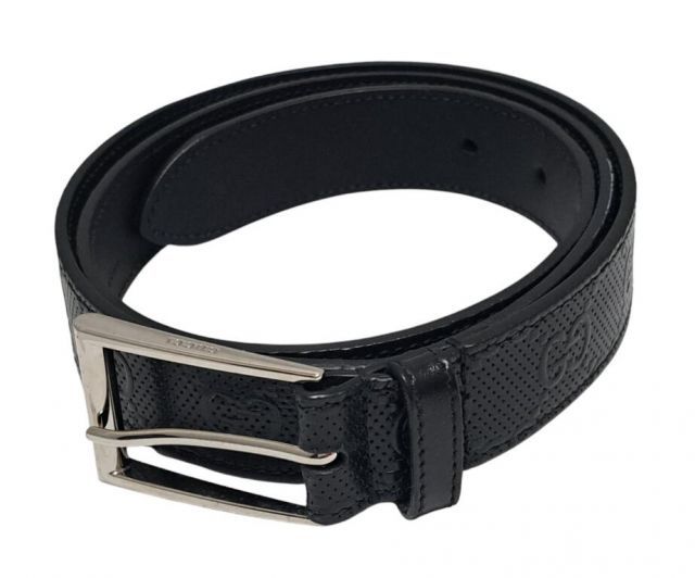 グッチ ベルト パンチング GG柄 レザー ブラック 474313 黒 革 90cm