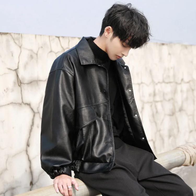 定価47300円 AKM 19AW ジャージブルゾン ライダース　L 黒　wjk ライダースジャケット メンズ レザージャケット 合皮 フェイク