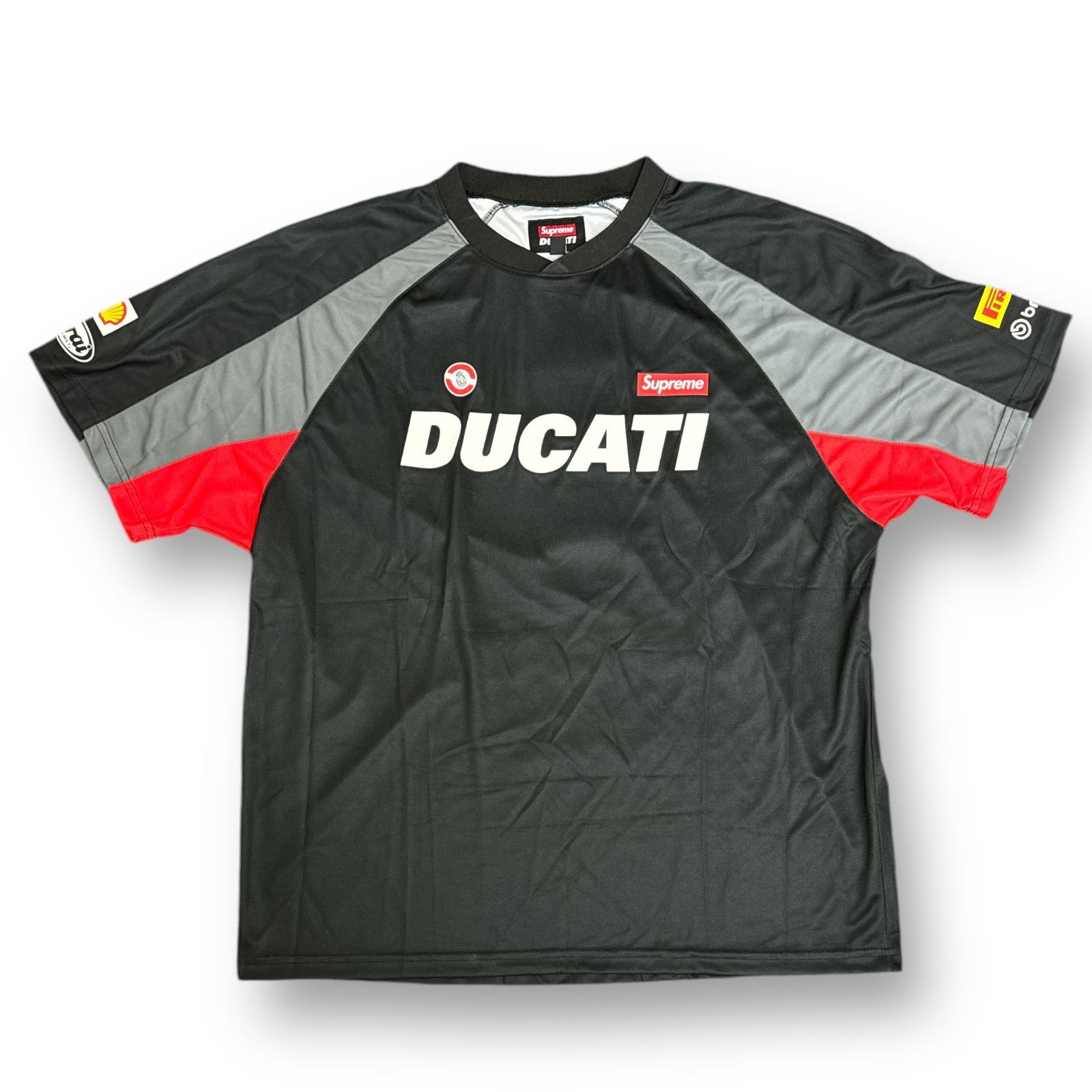 国内正規 美品 Supreme 24SS Ducati Soccer Jersey コラボ ドゥカティ サッカージャージ ゲームシャツ Tシャツ シュプリーム ブラック XL  75951A3