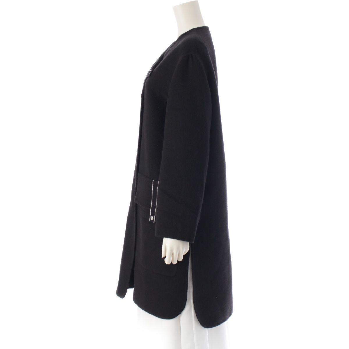 エルメス 20SS カシミヤ セリエボタン ノーカラー コート アウター  