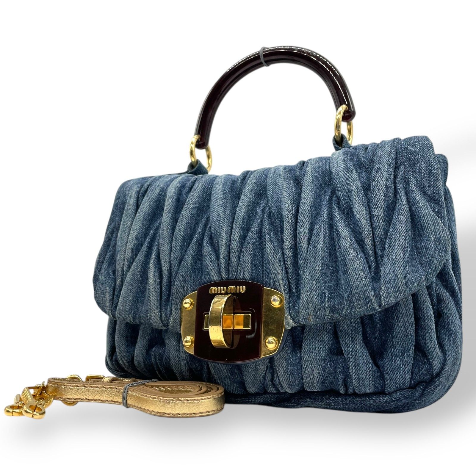 美品】ミュウミュウ マテラッセ 2WAYハンドバッグ 青 レディース デニム