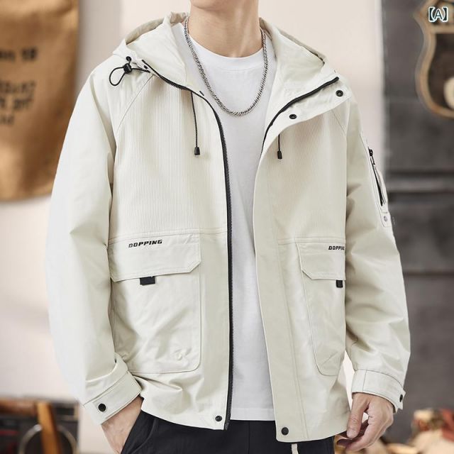 秋冬 コーデ メンズ 服 シンプル ファッション オシャレ 大人 かっこいい 大きいサイズ ストリート 紳士服 アメリカン ゆったり フード付き ワーク ジャケット ハイエンド ジャケット カジュアル