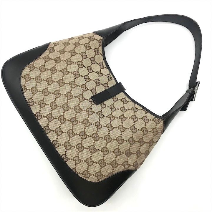 良品 GUCCI グッチ ジャッキー ハンド ワンショルダー バッグ シェリーライン GGキャンバス レザー ブラウン k2643 GUCCI - 良品 GUCCI グッチ ジャッキー ハンド ワンショルダー バッグ