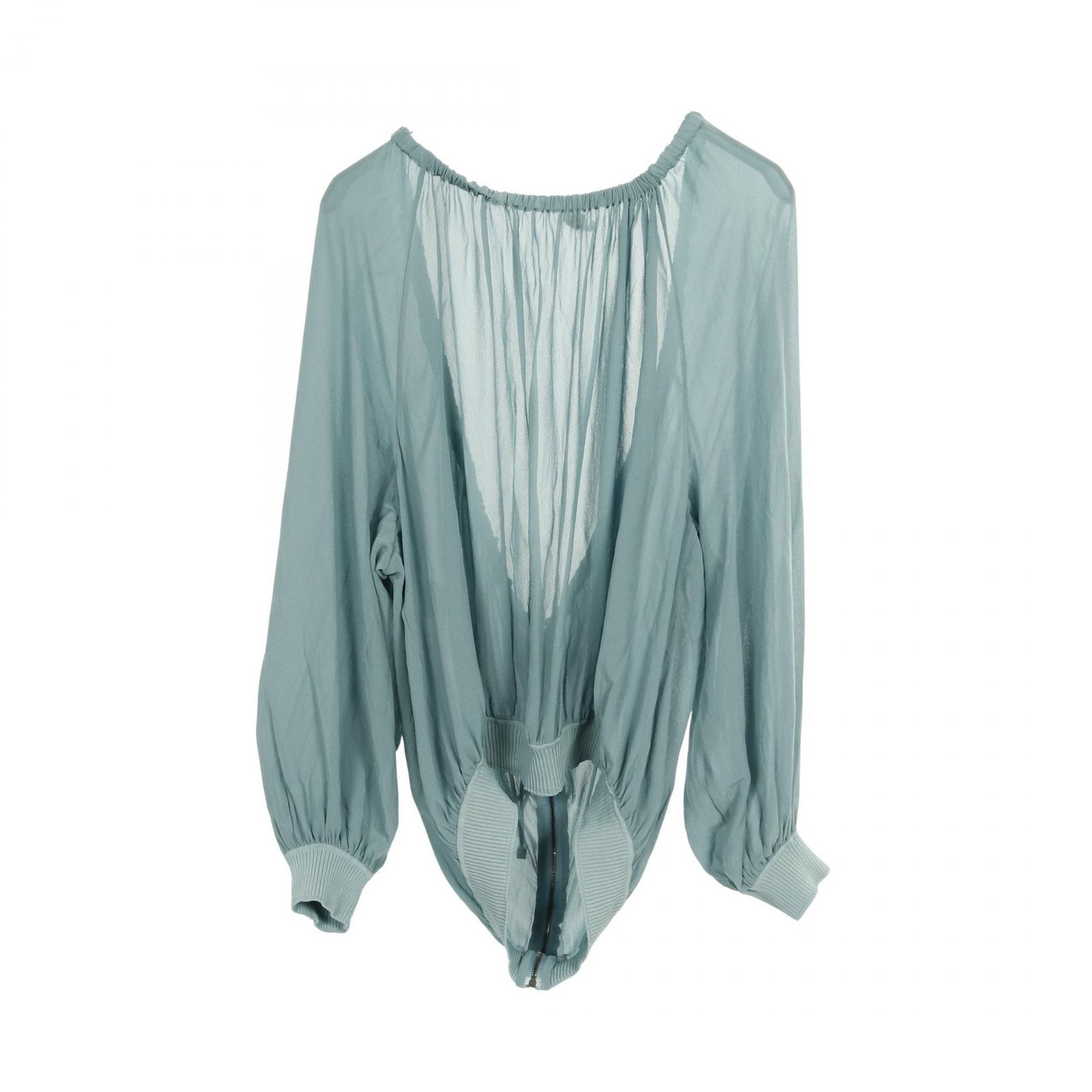 エルメス HERMES ブルゾン ギャザーネック シフォン ライトブルー シルク ブルゾン レディース Used A