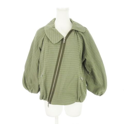 ジュンオカモト JUN OKAMOTO ジャケット ダブルジップ アシメントリー 変形 バルーンスリーブ タック 地模様 36 S 緑 カーキ |MN13 GY19