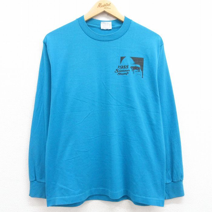 M/古着 長袖 ビンテージ Tシャツ メンズ 80s ゴリラ クルーネック 水色 24jun11 中古