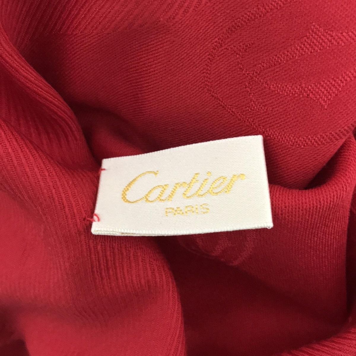 カルティエ　大判ストール　ハッピーバースデー　シルクウール　ロゴ総柄　イタリア製 Cartier(カルティエ) ストール(ショール)美品 - レッド ハッピー