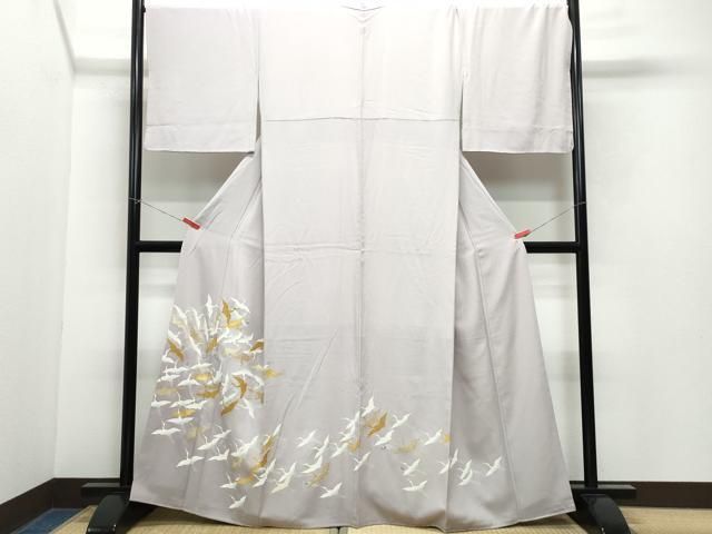 平和屋着物●豪華色留袖 刺繍 飛鶴蓑亀文 金彩 正絹 CAAY2862vf
