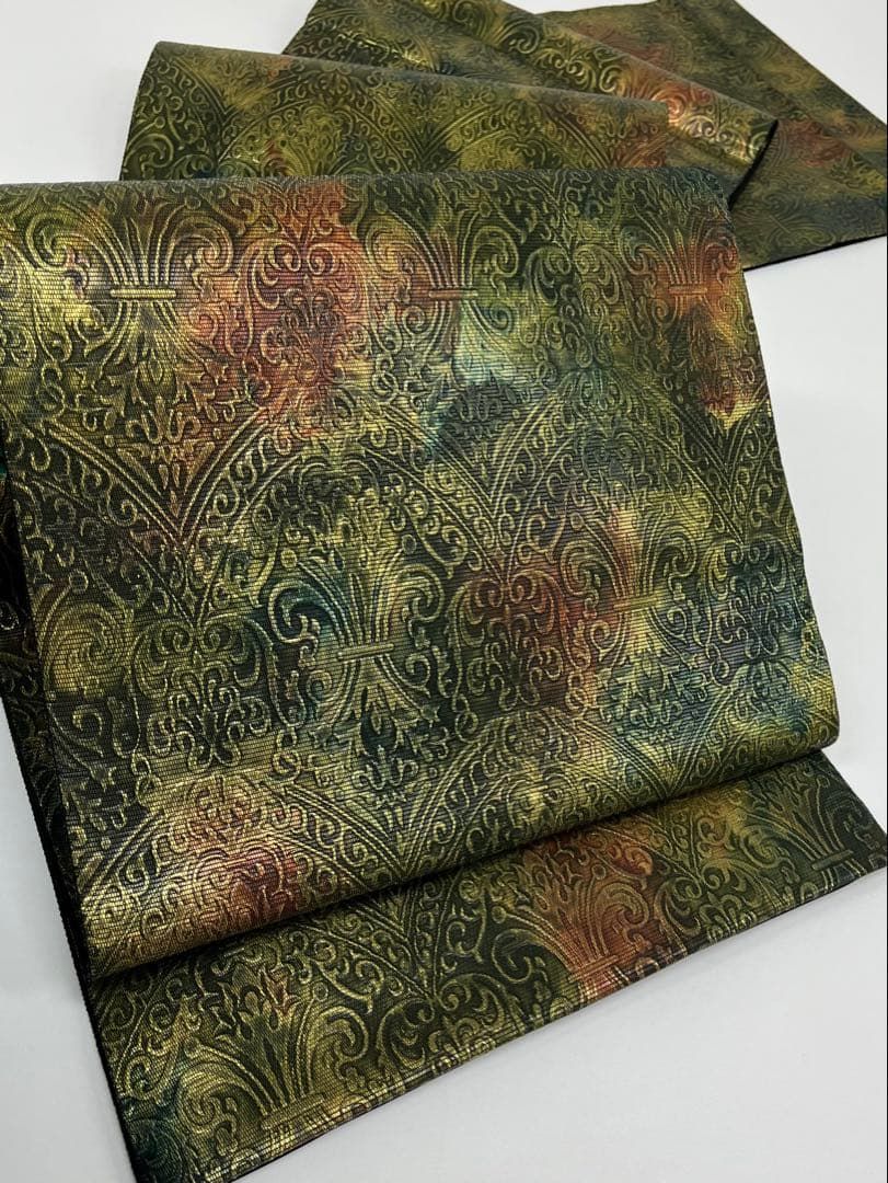 型押し調 袋帯 ダマスク柄 ♥品 正絹 六通