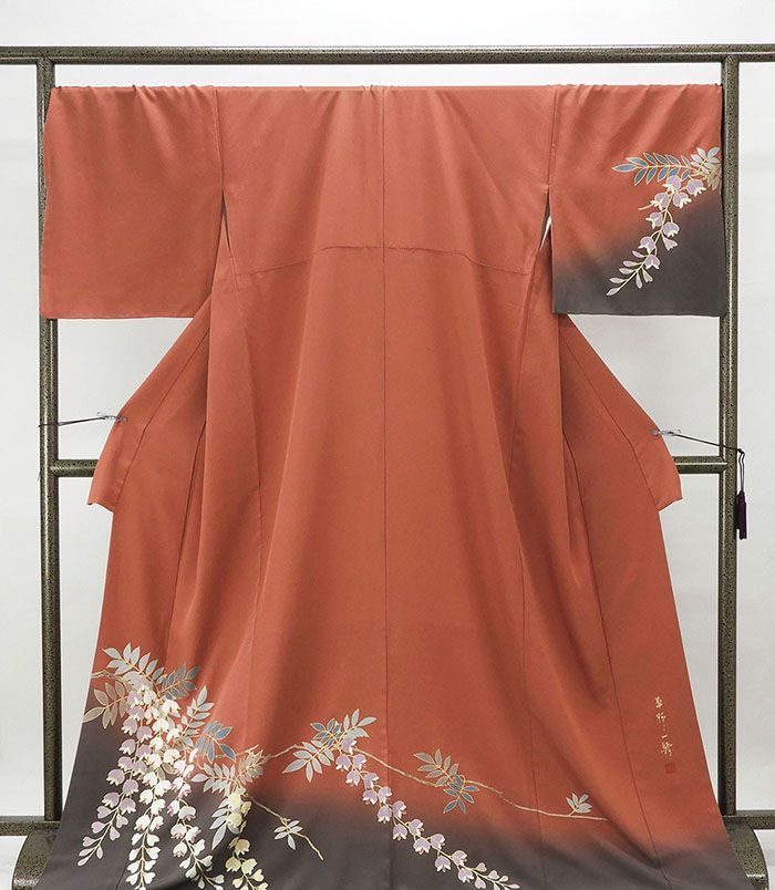 No.2358 未使用正絹作家(草野一騎氏)幾何学山訪問着落款美品