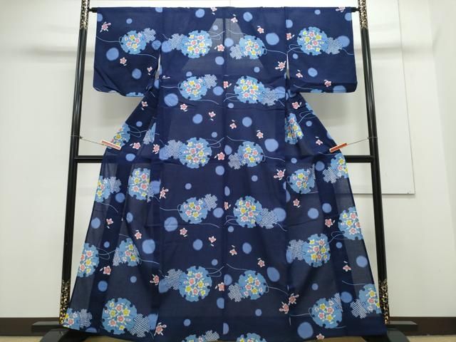 平和屋着物∴夏物 浴衣 綿紅梅 雪輪重ね草花文 綿 CAAY4641ng