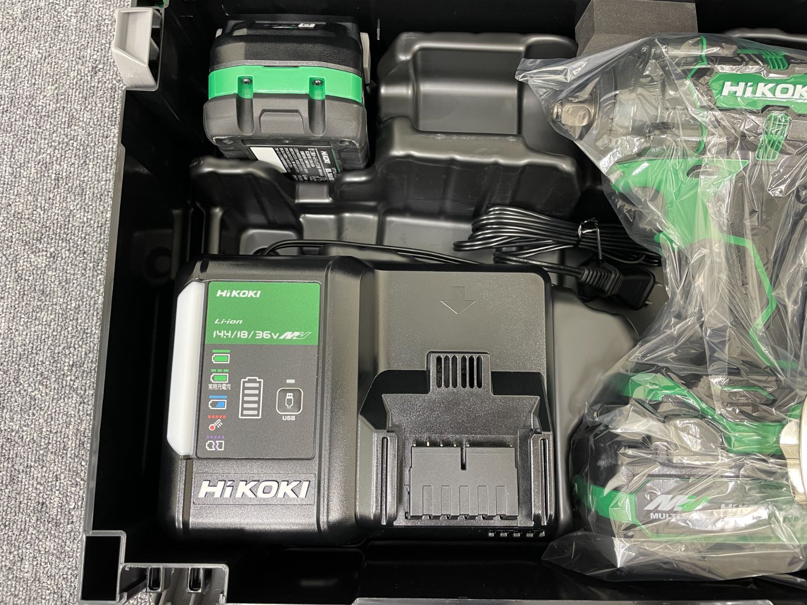 HiKOKI ハイコーキ WR18DH 2XPZ 18V コードレス インパクトレンチ バッテリ2個 充電器 ケース付き 工具 B9 J122