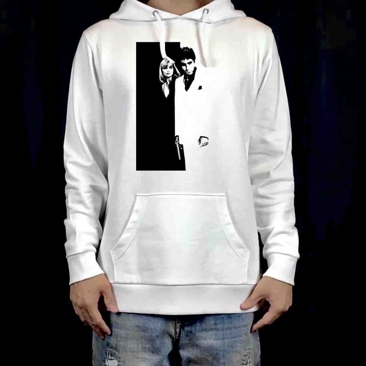 オリジナル パーカー スカーフェイス アルパチーノ トニーモンタナ エルヴィラ ハーフ パーカー S M L XL タイト ジャスト 大きい ビッグ オーバーサイズ メンズ レディース ユニセックス ピンククリーム