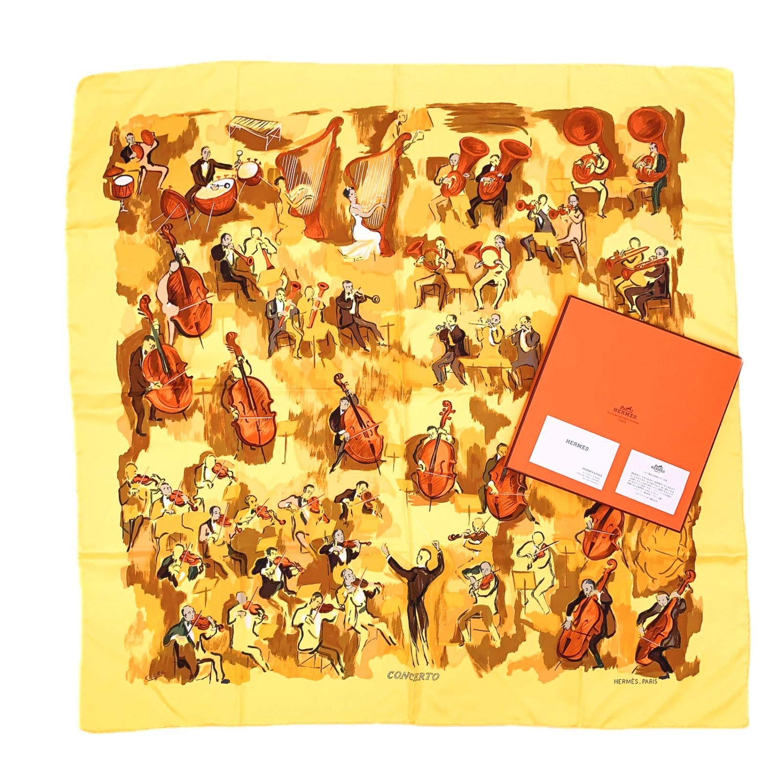 極美品 HERMES エルメス カレ90 CONCERTO コンチェルト イエロー 