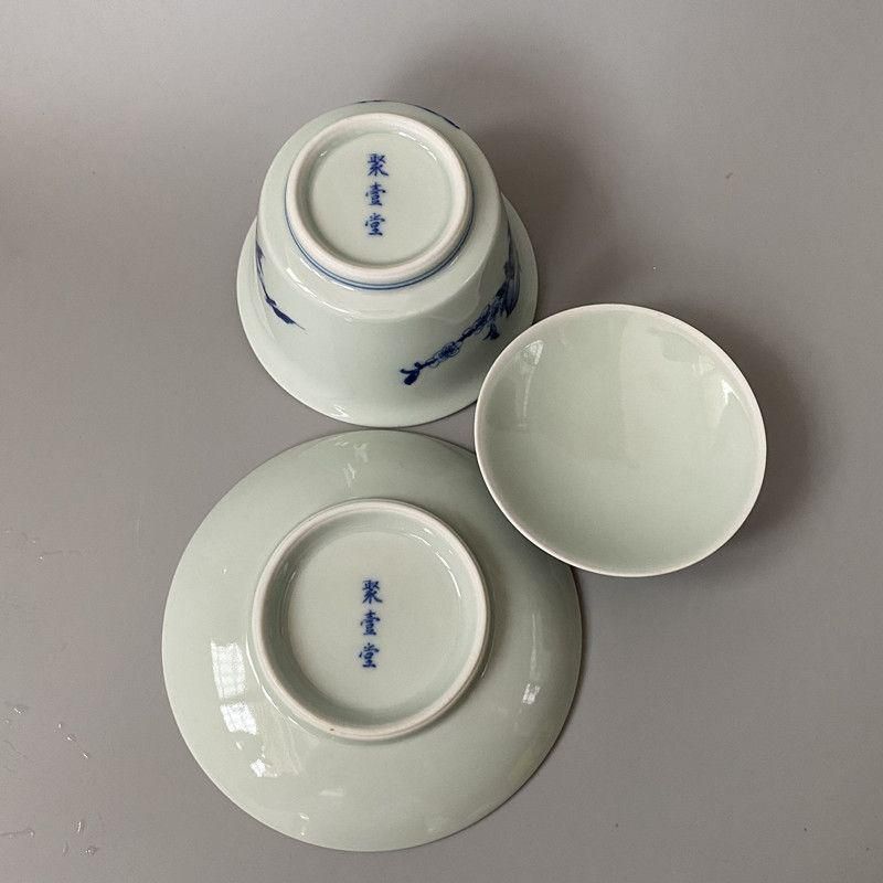 中国茶器 青花釉下寿桃三才蓋碗 茶器 茶碗 景徳鎮 未使用品 中国茶器 青花釉下寿桃三才蓋碗 茶器 茶碗 景徳鎮 未使用品