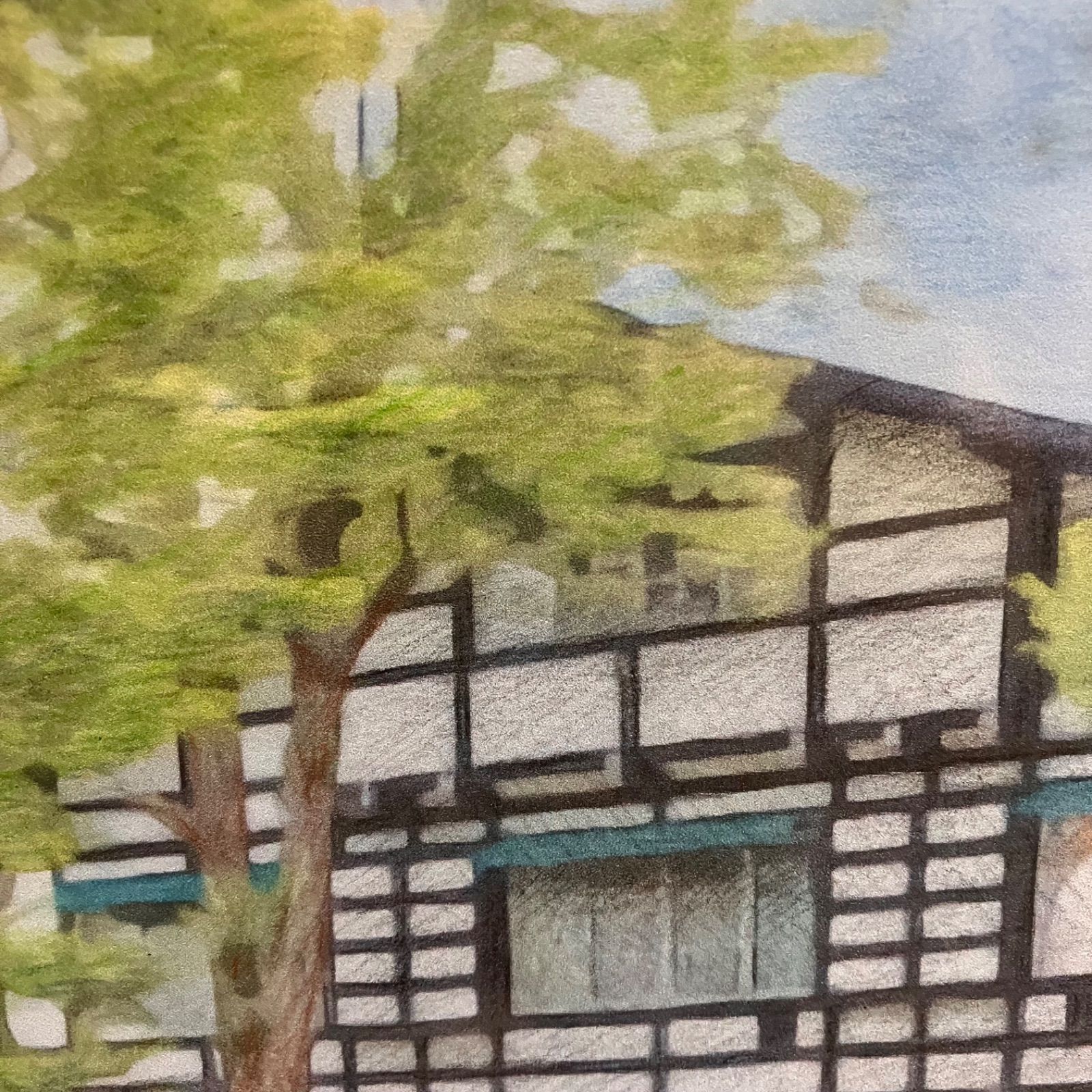 ジブリアート⑦ 風立ちぬより「万平ホテル」25cm×34cm額装品　水彩画 ジブリアート⑦風立ちぬより「万平ホテル」額装品 額縁寸法32.7