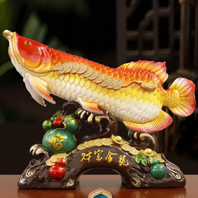 置物 ゴールドの金魚 青いウロコ 立派な尾びれ 彫刻風 (中サイズ)