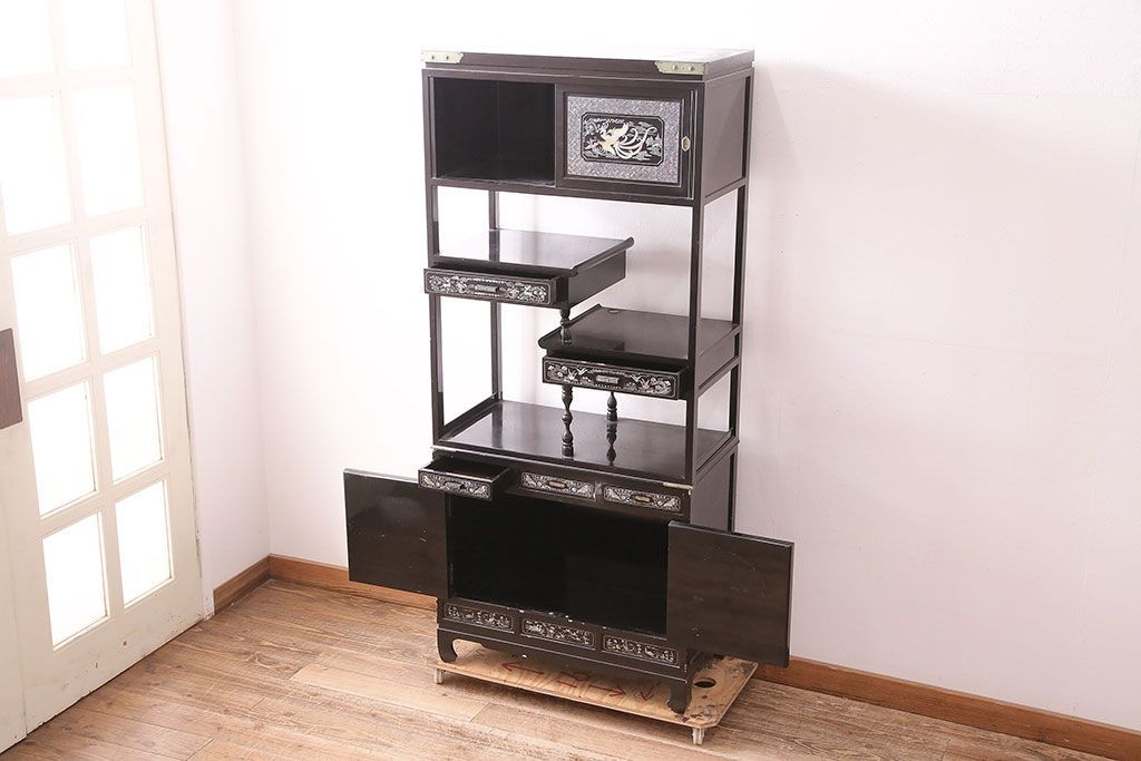 事前問合せ必須 飾り棚 中古 高級品 螺鈿 華やか 韓国製 収納棚 リペア