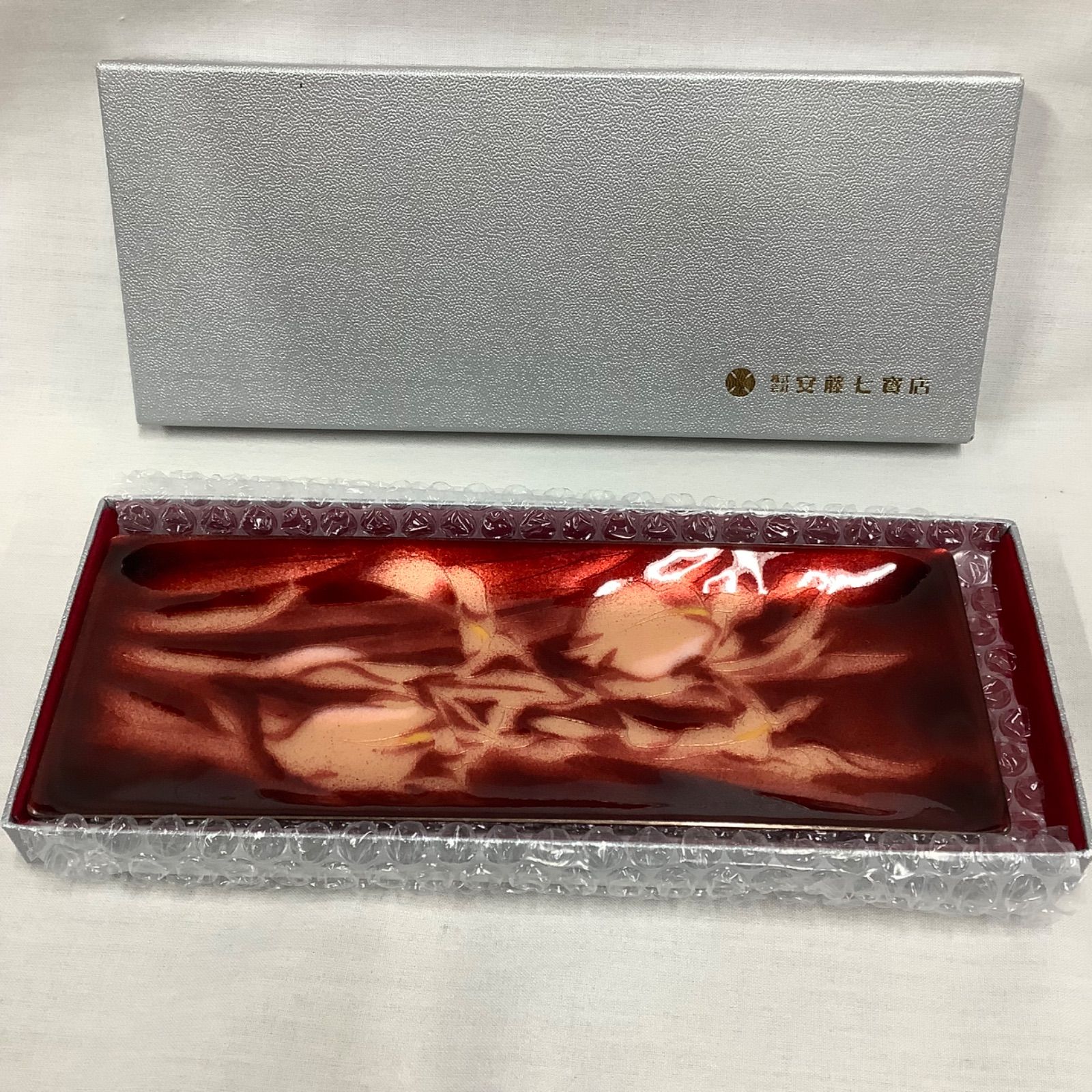 七宝焼飾り 安藤七宝店 七宝焼 長角皿 赤色 花柄 D039 - メルカリ