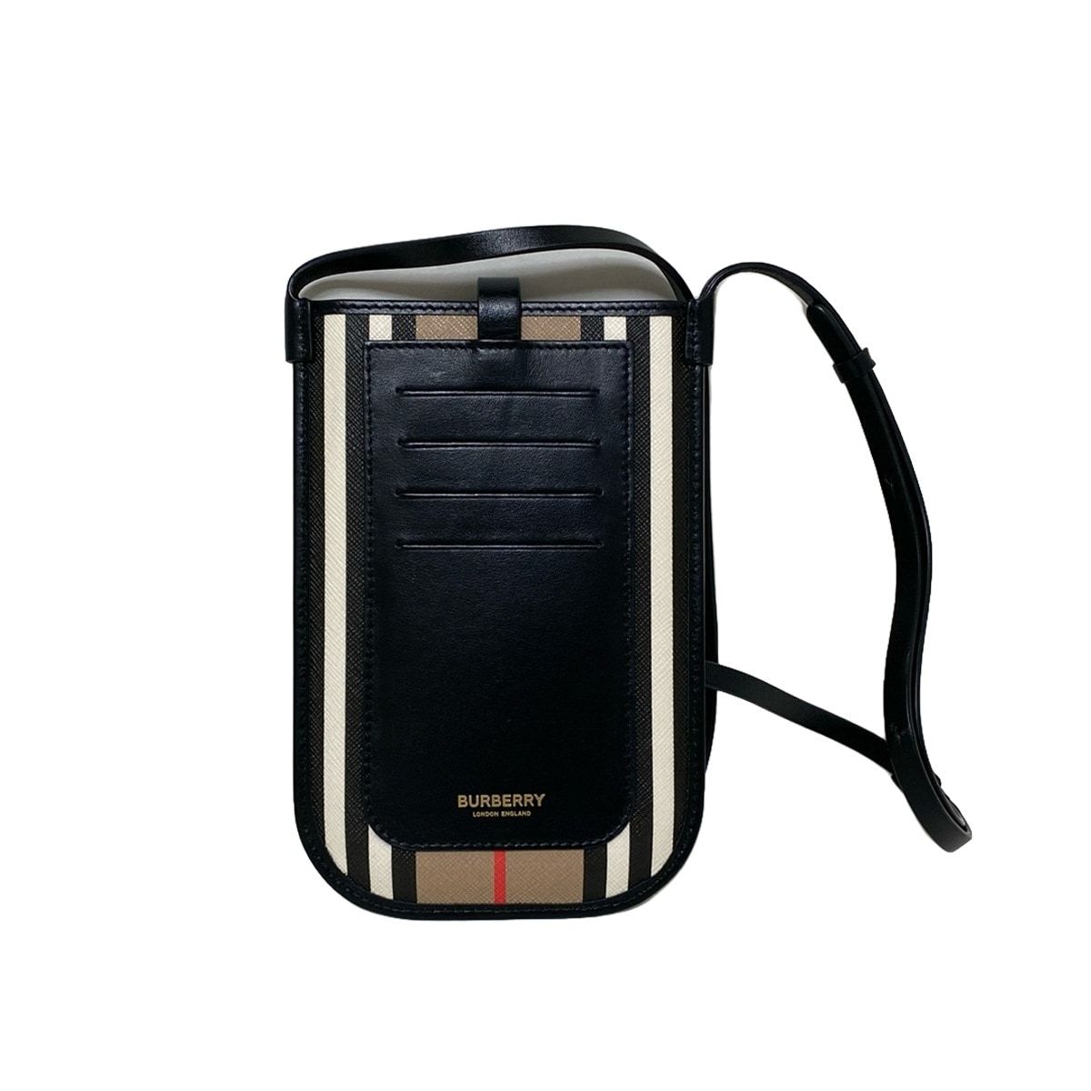 バーバリーロンドンイングランド 携帯電話ケース - 黒×ライトブラウン×マルチ スマートフォンケース|ストライプ|カード入れ付き