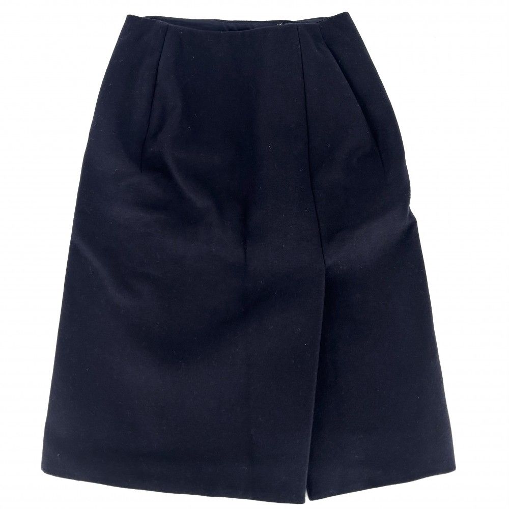 プラダ スカート レディース トライアングルロゴボタン ラップスカート ボトムス 服 アパレル PRADA 38 ネイビー 紺 アンティークシルバー金具 ウール 秋 冬 品