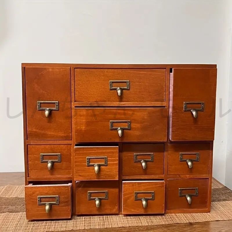 棚 ミニチェスト 収納 木製 ヴィンテージ 和風 引き出し 取っ手 小物入れ 文具 ジュエリー 卓上 デスクトップオーガナイザー アンティーク