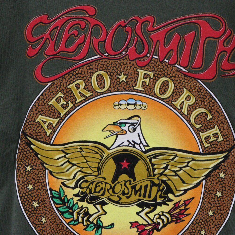 VINTAGE (ヴィンテージ) 00s AEROSMITH Aero Force エアロスミス 両面プリント クルーネック 半袖Tシャツ カットソー カーキ