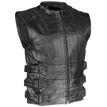 春夏メッシュ ハーレーに VEST ベスト なめした柔らかいバッファローレザー SWATタイプ