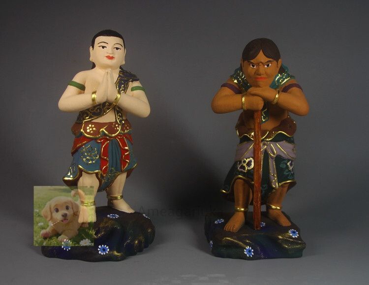 クスノキ 仏教工芸品 手彫り 彩繪 木彫仏教 精密彫刻 仏師で仕上げ品 不動明王二童子