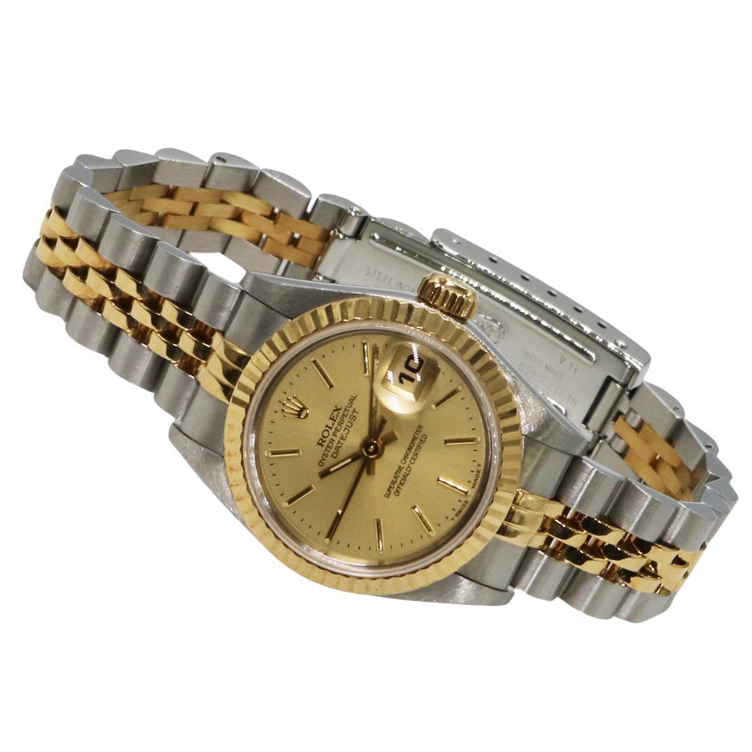 【141956】ROLEX ロレックス 69173 デイトジャスト 26 シャンパンハウンドトゥースダイヤル S番 YG/SS 自動巻き ギャランティーカード 当店オリジナルボックス 腕時計 時計 WATCH レディース 女性 女【中古】 ロレックス デイトジャスト 69173 シャンパン レディース 時計 【中古