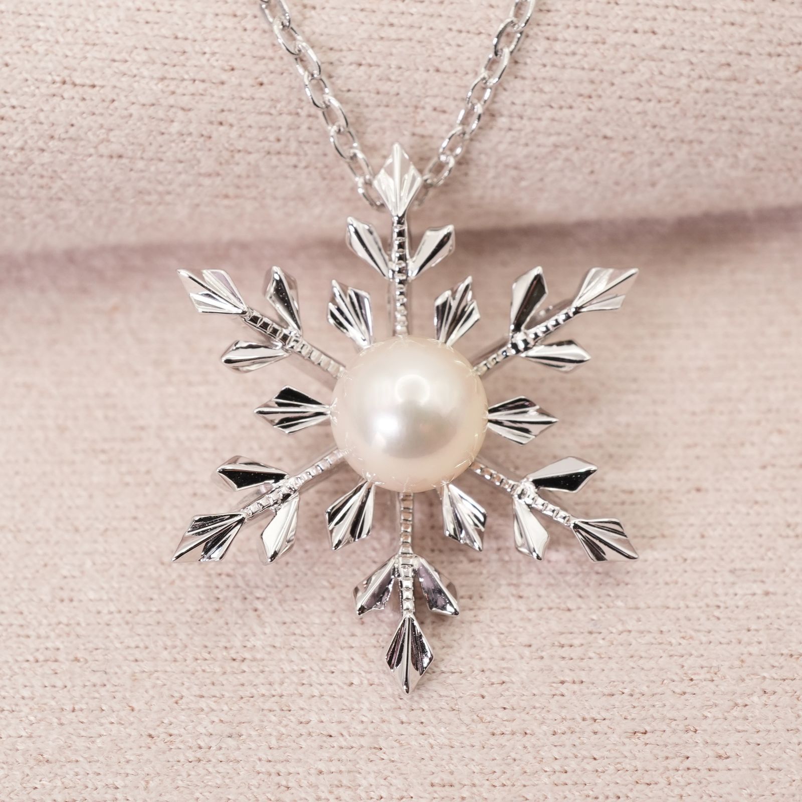美品 ミキモト 雪の結晶 シルバー ネックレス パール/25-912S