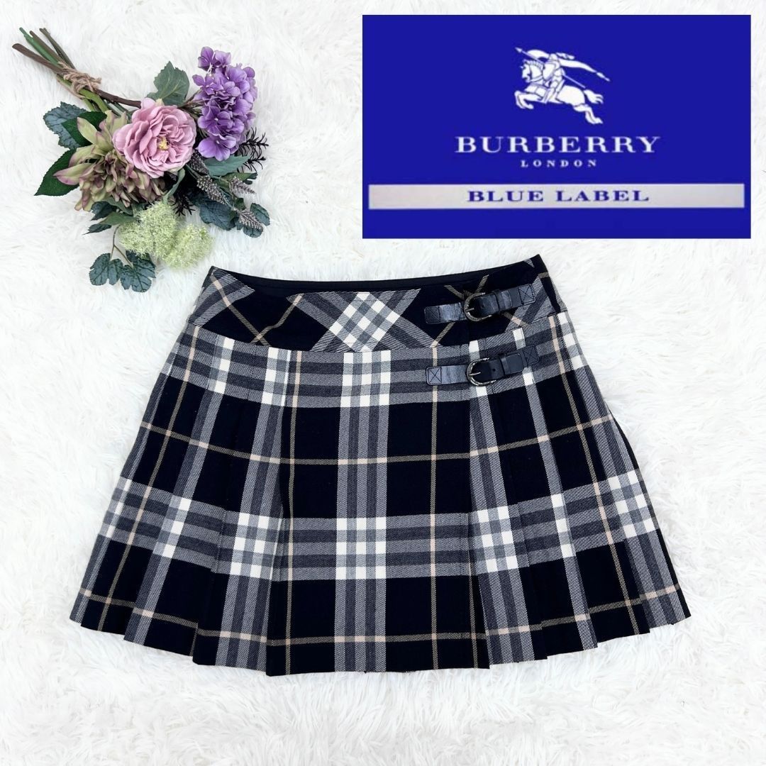 BURBERRY BLUE LABEL ノバチェック プリーツスカート ベルト付 - ひざ