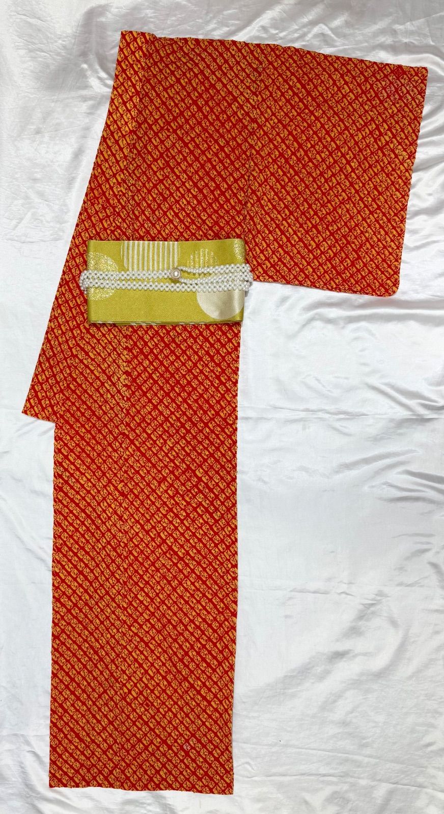 即日発送！！ k31⭐️有松鳴海絞りオレンジ浴衣⭐️トールサイズ 身丈165cm綿100％(未