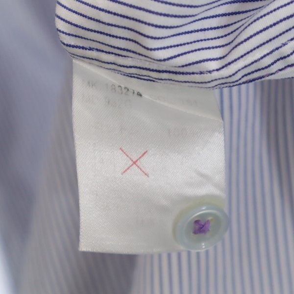 ポールスミス 袖刺繍入り ストライプ柄 長袖 シャツ S 白×紺 紫