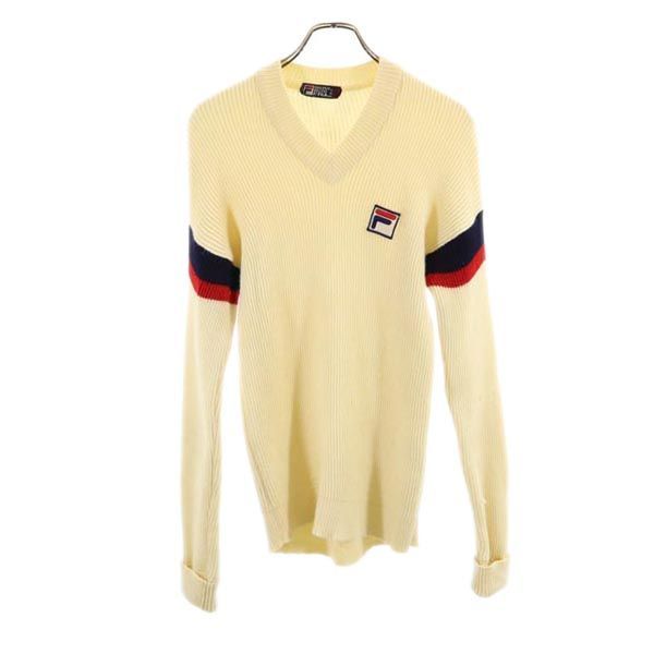 フィラ 90s ウール 100％ イタリア製 Vネック ニット 40 白系 FILA 長袖セーター メンズ 【中古】  【230923】