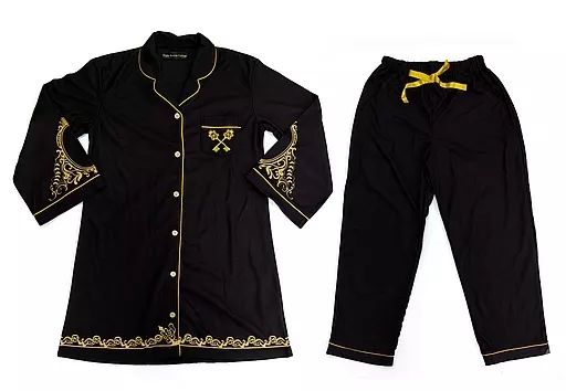 衣類　ナイトレイブンカレッジ校章 式典服デザイン 巾着付きパジャマ ブラック LLサイズ 「ディズニー ツイステッドワンダーランド」 ベルメゾン ディズニーファンタジーショップ限定 中古】衣類 ナイトレイブンカレッジ校章 式典服デザイン 巾着