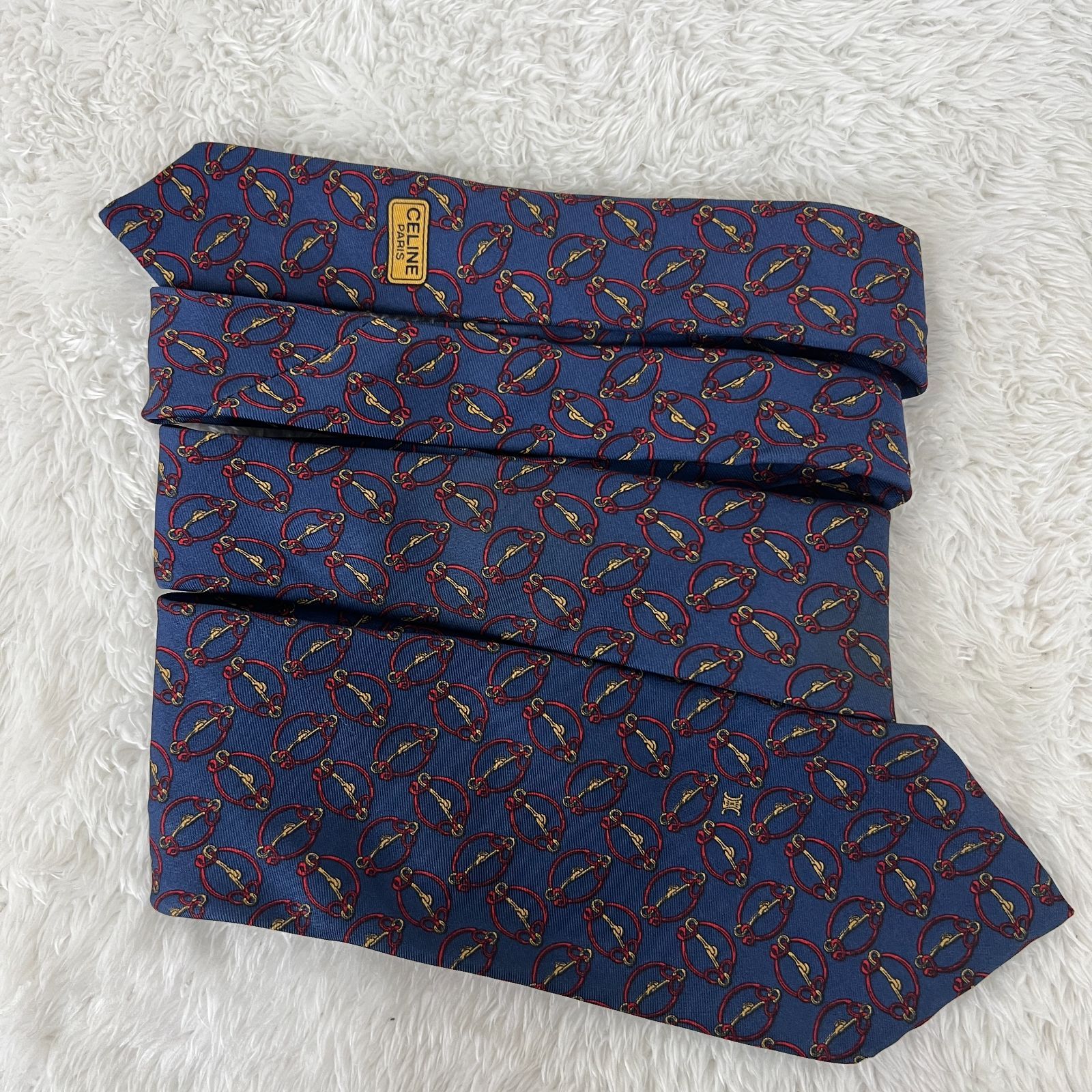 美品》CELINE (セリーヌ) シルクネクタイ 金具 トリオンフ 総柄