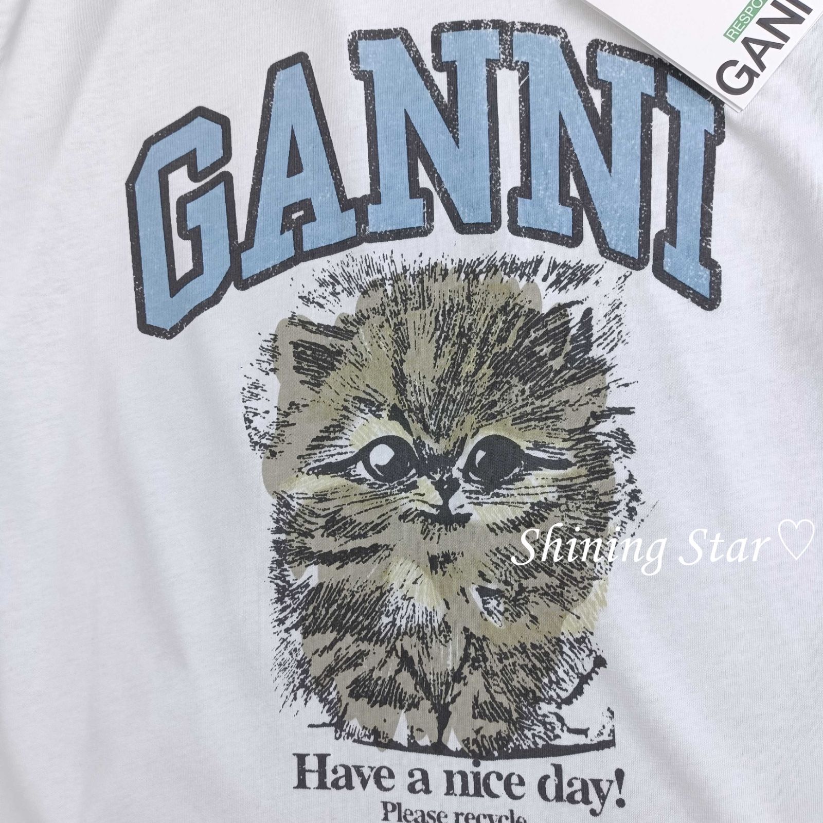 GANNI ガニー Tシャツ 半袖 レディース ウサギ キャットロゴ